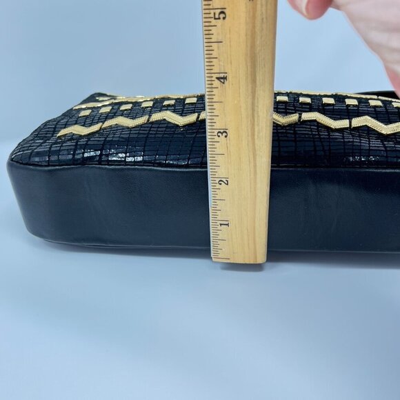 Vintage  Dawli  Black Leather   East West Bag   Gold & Patten Detailing, - Picture 8 of 15